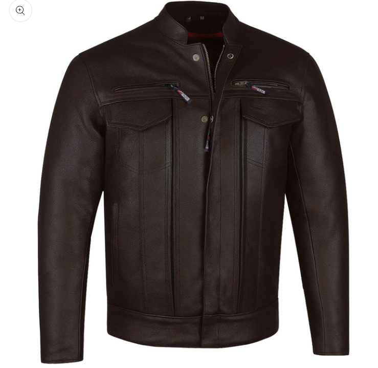 Men's Commuter Premium Natural Buffalo Armor Motorcycle Leather Biker Jacket Brown (Size XXL)