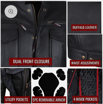 Men's Commuter Premium Natural Buffalo Armor Motorcycle Leather Biker Jacket Brown (Size XXL)