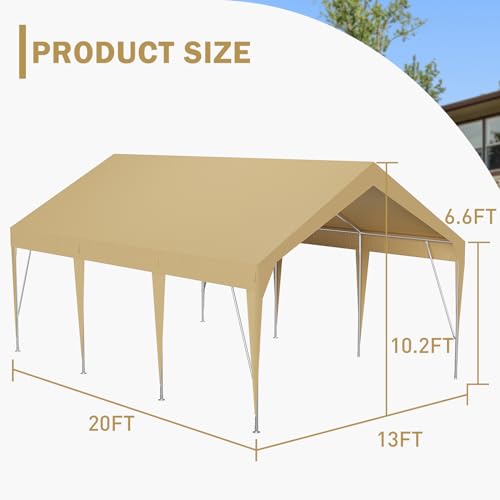 Garvee 13'x20' Heavy Duty Carport UV Resistant Waterproof Car Canopy with Leg Skirts, Galvanized Steel Frame, Easy Assembly, Yellow