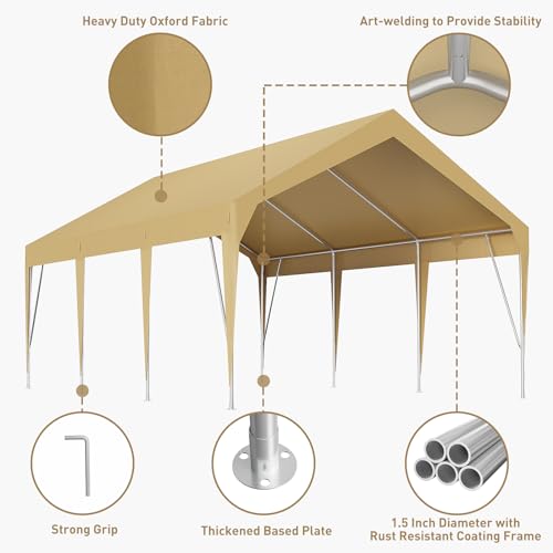 Garvee 13'x20' Heavy Duty Carport UV Resistant Waterproof Car Canopy with Leg Skirts, Galvanized Steel Frame, Easy Assembly, Yellow