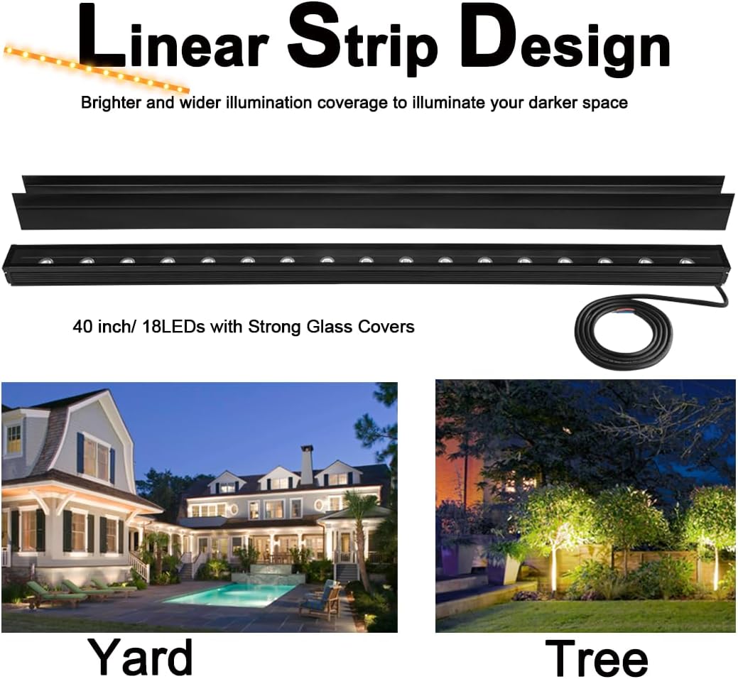 Low Voltage DC24V New Upgraded In-Ground Light Outside, 18W Wall Washer Lights, 5000K Daylight Wall Wash Landscape Lighting, Waterproof Light Bar for Garden Yard Driveway