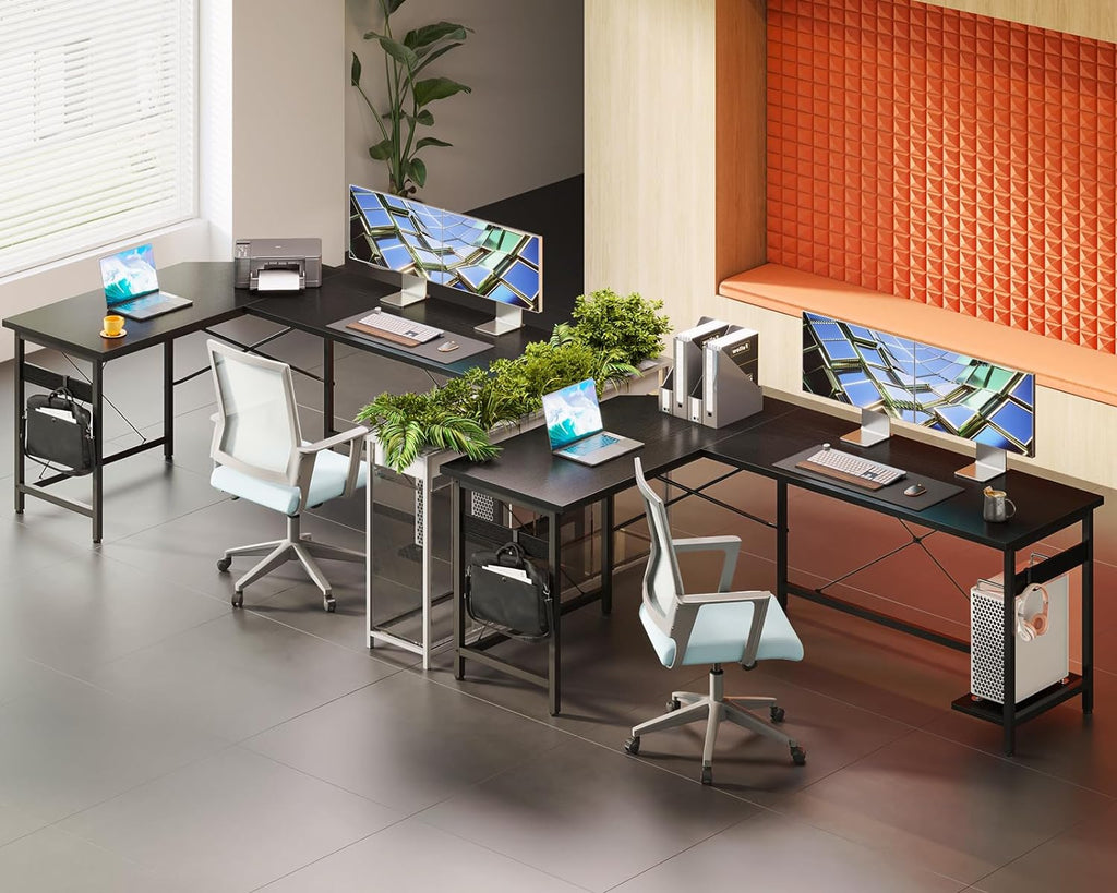 Coleshome 66" L Shaped Gaming Desk, Corner Computer Desk, Sturdy Home Office Computer Table, Writing Desk, Larger Gaming Desk Workstation, Black