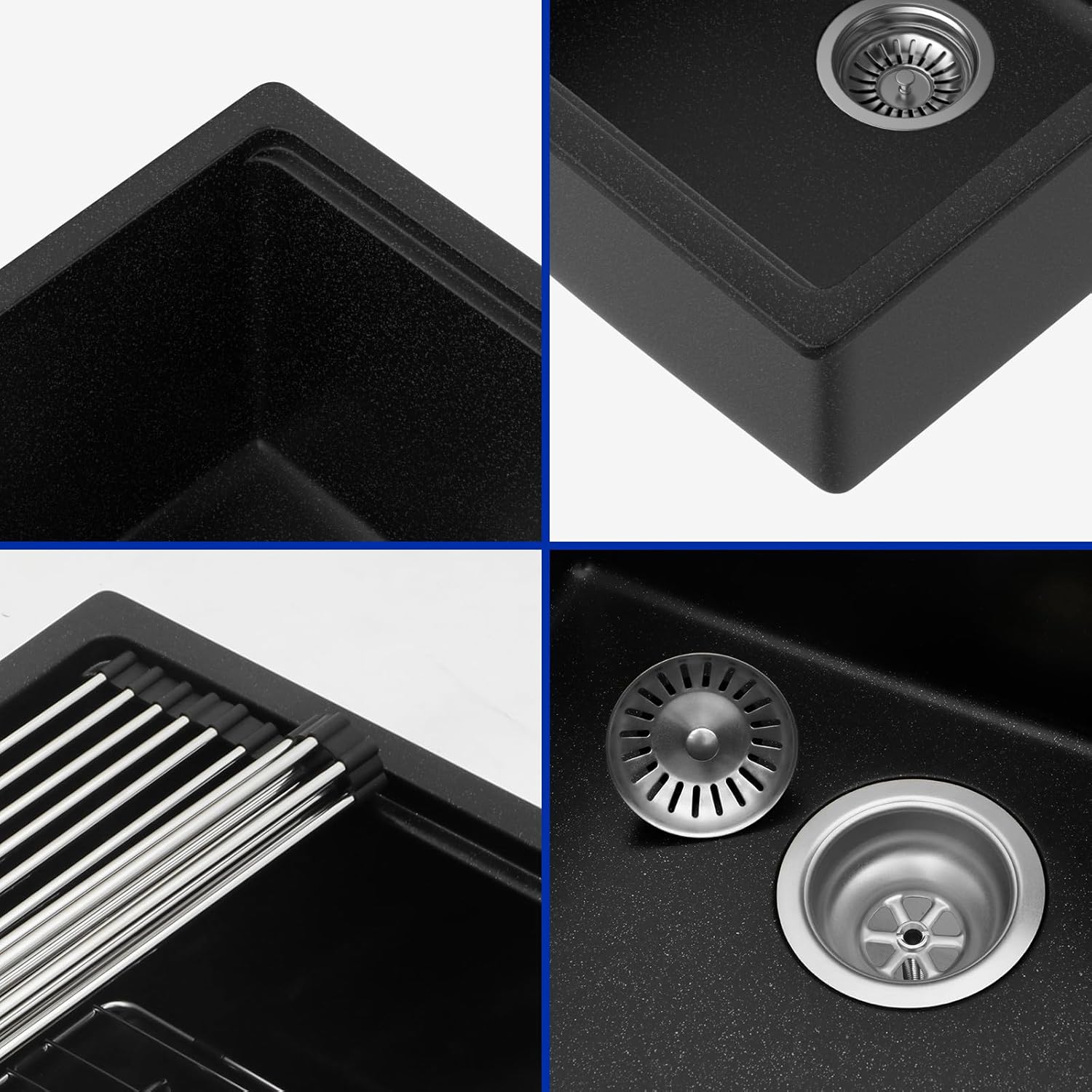 Dcolora 28 Inch Matte Black Undermount Kitchen Sink Single Bowl Modern Sink Workstation Granite Composite