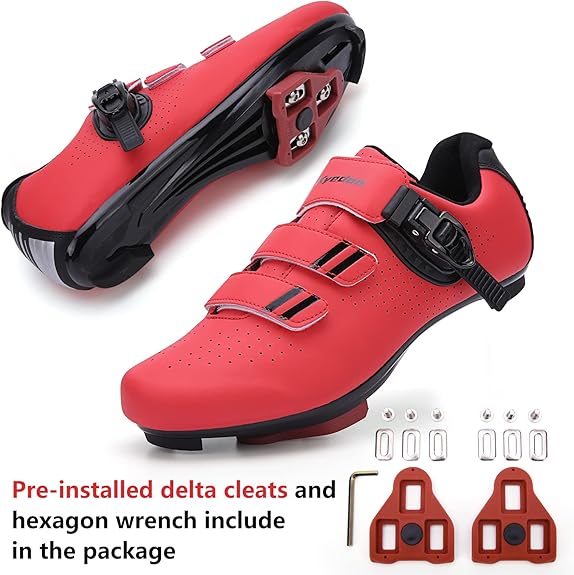 Mens Womens Cycling Shoes (Size: 41) Compatible with Pelaton Bike Shoes Road Bike Shoes Riding Bicycle Pre-Installed with Delta Cleats Clip Indoor Outdoor Pedal