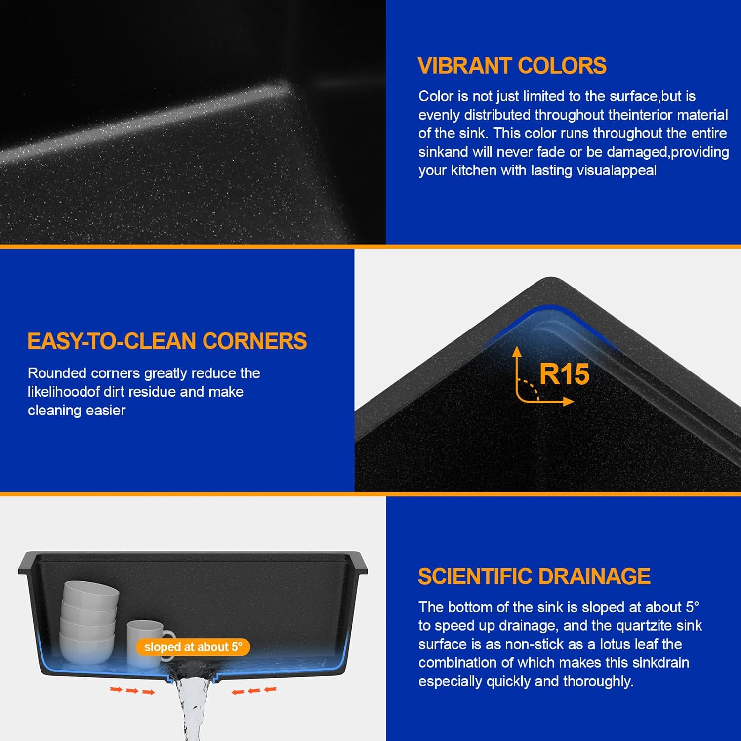 Dcolora 28 Inch Matte Black Undermount Kitchen Sink Single Bowl Modern Sink Workstation Granite Composite