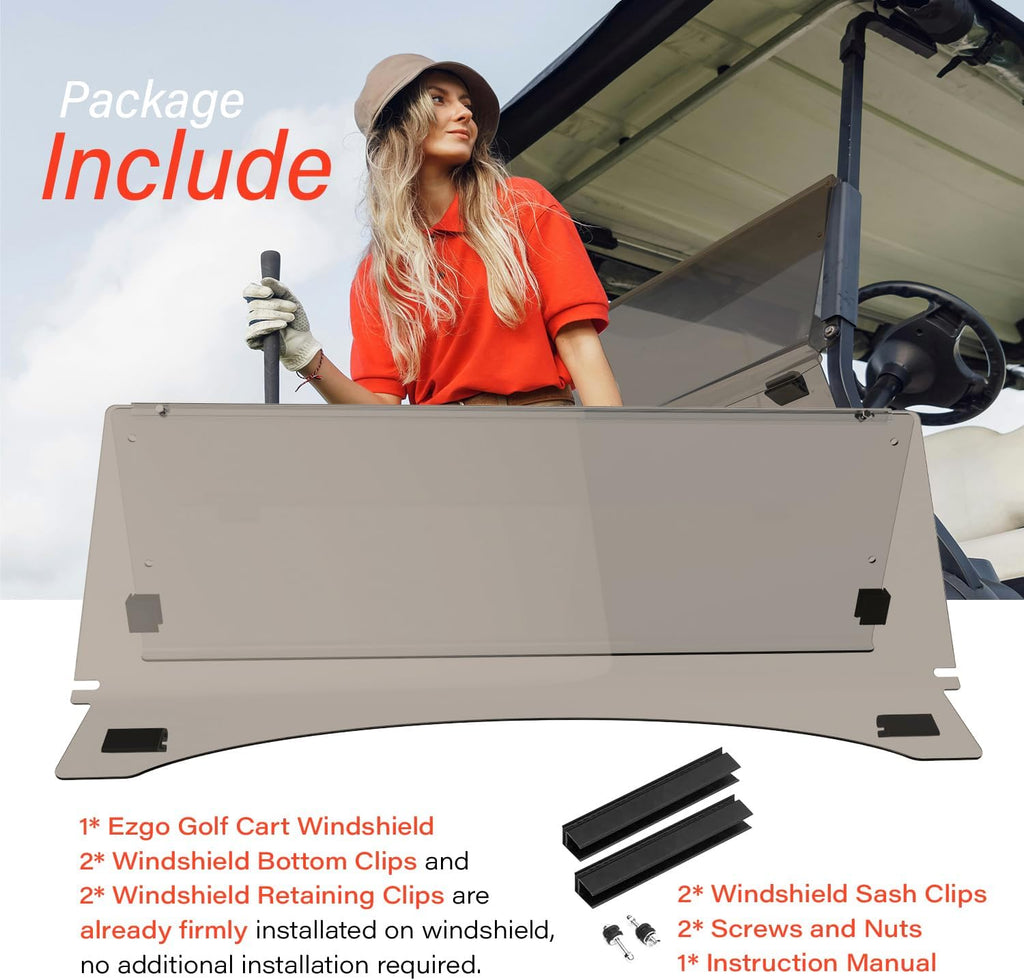 Ezgo Golf Cart Windshield Ezgo TXT Windshield Replacement for 1996 to 2013 Ezgo TXT and Medalist Models with Tinted Foldable UV Protection and Impact Resistant Acrylic Shield