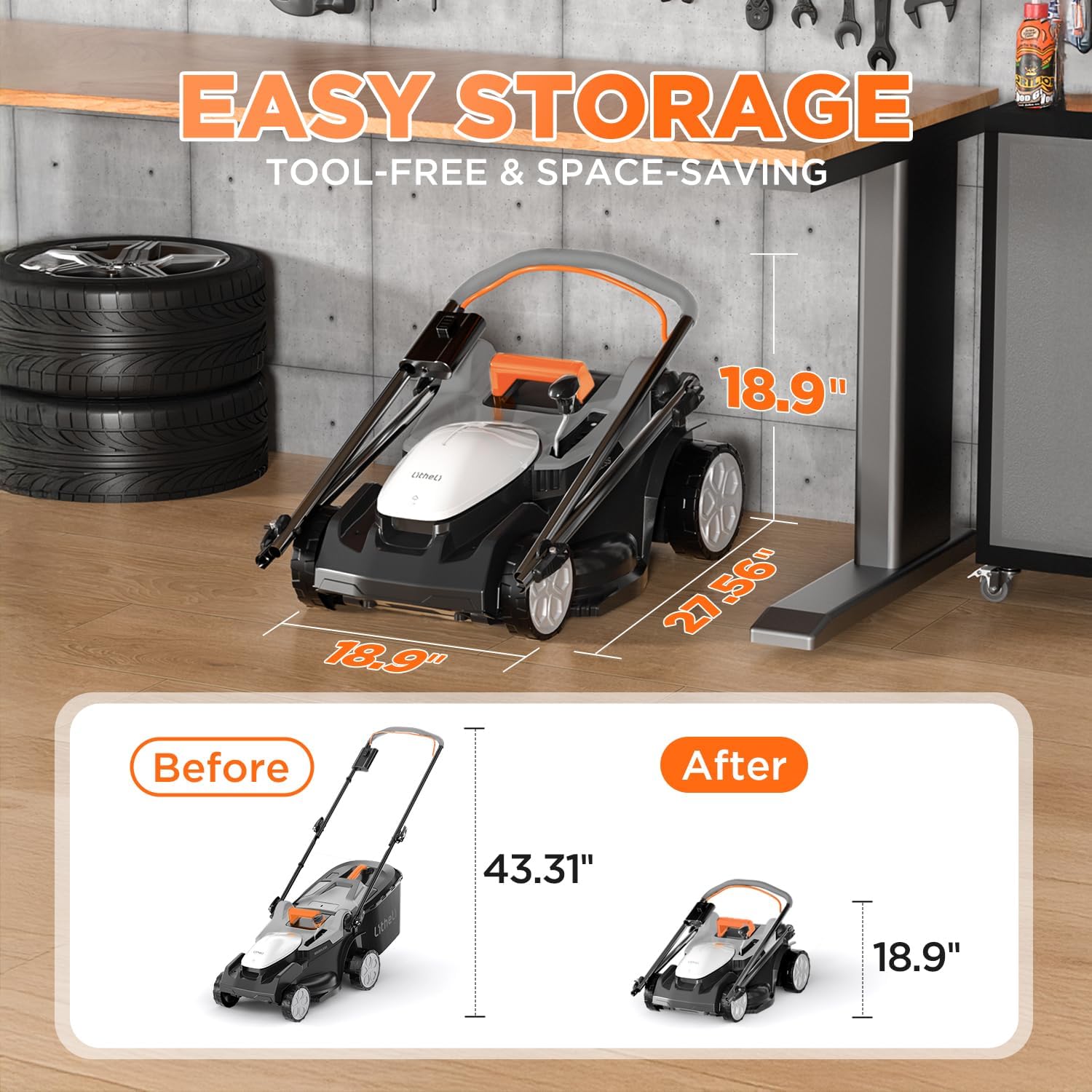 Litheli 16 Inch Lawn Mower 2x20V Electric Coreless Lawn Mower Lightweight Push Mower with 6-Position Height Adjustment, 2 X 4.0Ah Batteries.