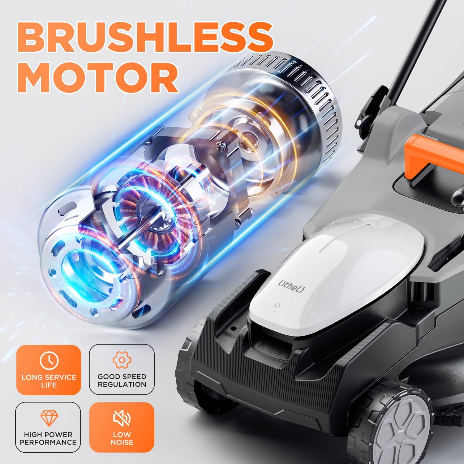 Litheli 16 Inch Lawn Mower 2x20V Electric Coreless Lawn Mower Lightweight Push Mower with 6-Position Height Adjustment, 2 X 4.0Ah Batteries.