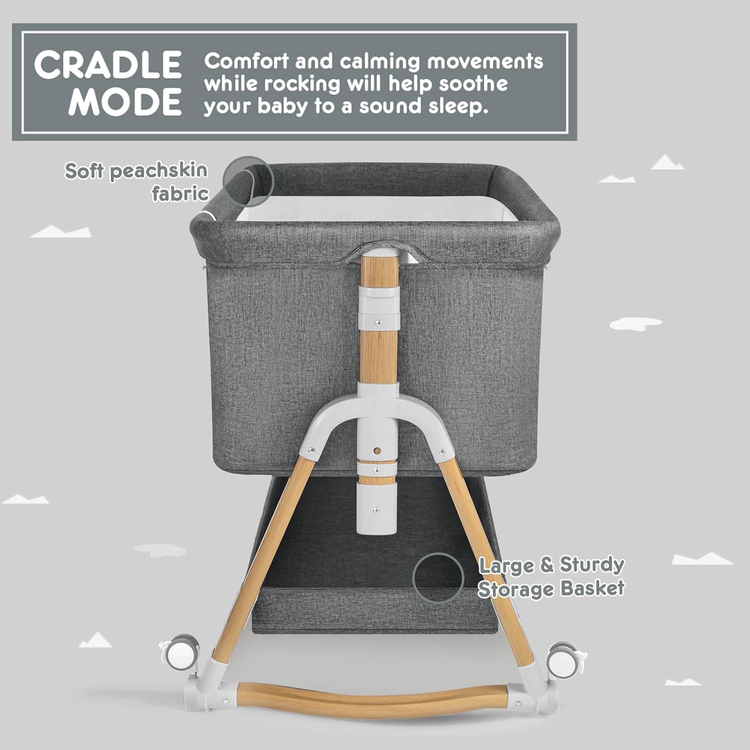 3 in 1 Baby Bassinet Bedside Sleeper, Bedside Crib with Mattress and Wheels, Breathable Mesh, 5 Height Adjustable, Anchor Strap (Grey)