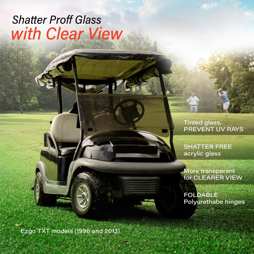Ezgo Golf Cart Windshield Ezgo TXT Windshield Replacement for 1996 to 2013 Ezgo TXT and Medalist Models with Tinted Foldable UV Protection and Impact Resistant Acrylic Shield