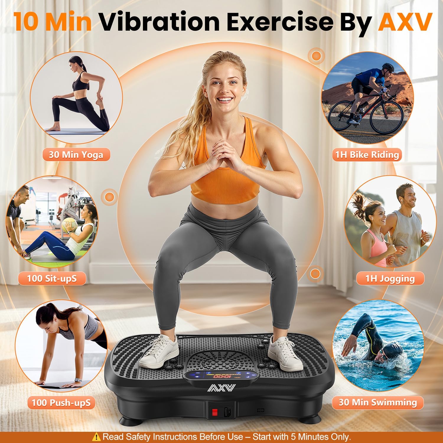 AXV Vibration Plate Fitness Platform Exercise Machine Vibrating Shaking Full Body Shaker Workout Vibrate Stand Shake Board Sport Gym for Weight Loss Fat Burner for Women Men