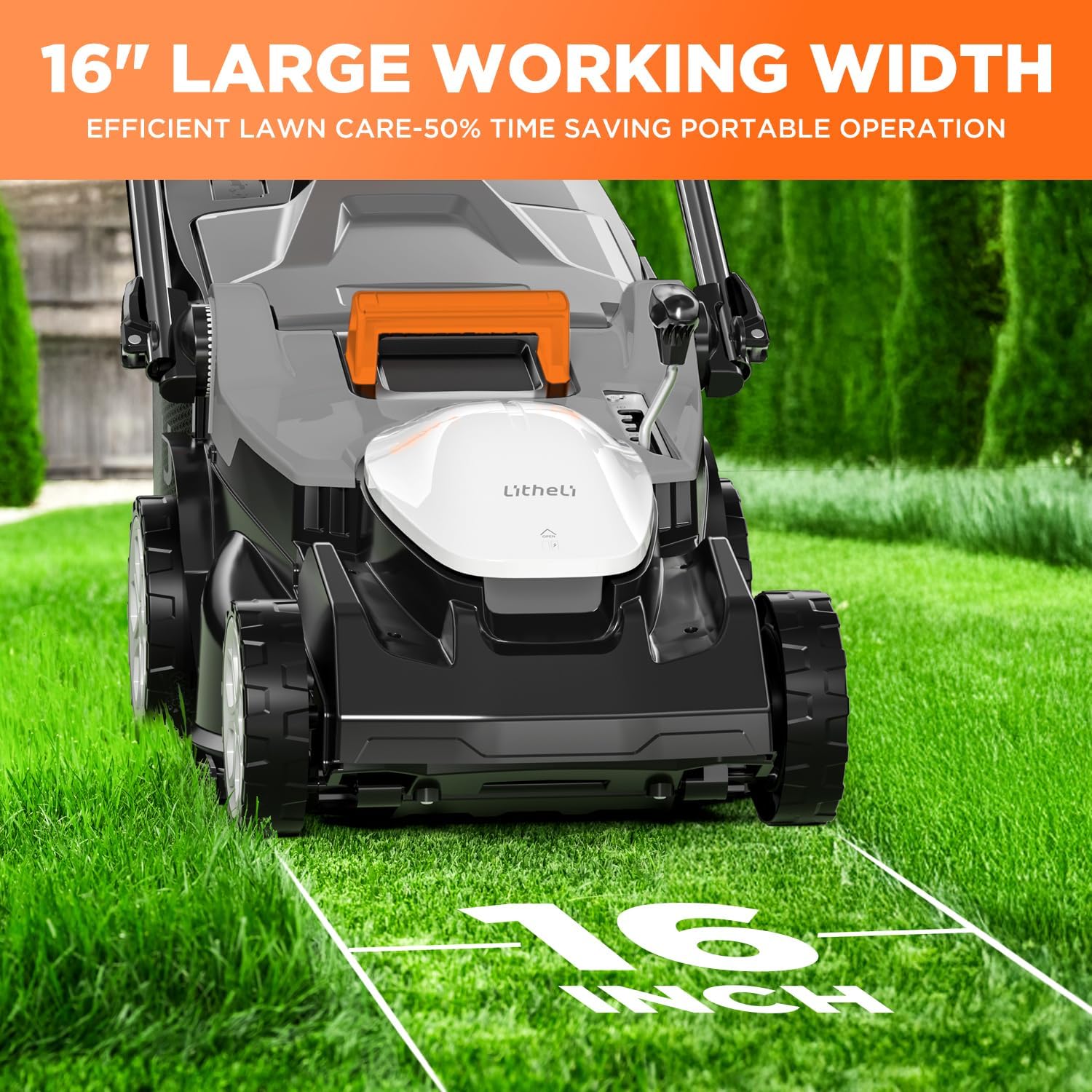 Litheli 16 Inch Lawn Mower 2x20V Electric Coreless Lawn Mower Lightweight Push Mower with 6-Position Height Adjustment, 2 X 4.0Ah Batteries.