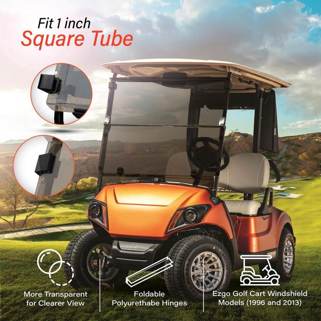 Ezgo Golf Cart Windshield Ezgo TXT Windshield Replacement for 1996 to 2013 Ezgo TXT and Medalist Models with Tinted Foldable UV Protection and Impact Resistant Acrylic Shield