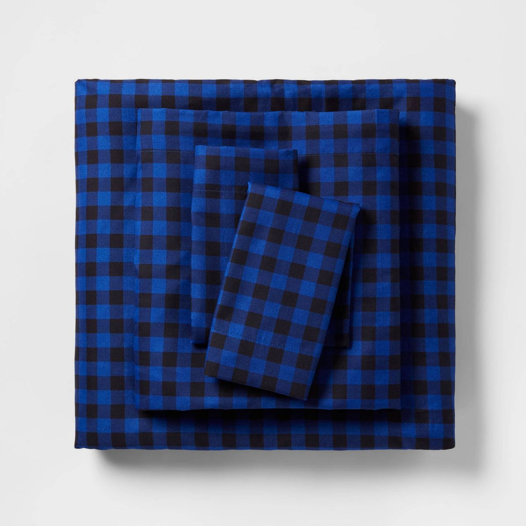 Microfiber Sheet Set - Room Essentials™ TWIN/TWIN XL Blue/Black Gingham