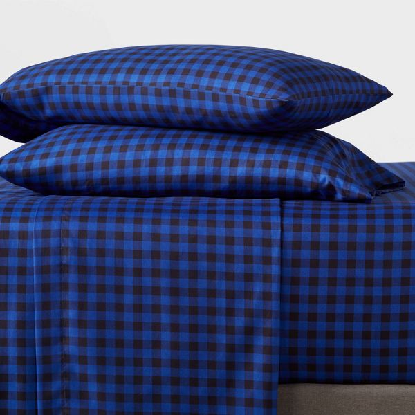 Microfiber Sheet Set - Room Essentials™ TWIN/TWIN XL Blue/Black Gingham