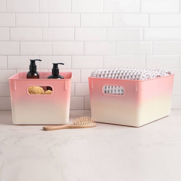 Isaac Jacobs 2pk 7"x8.11" Decorative Storage Ombre Bin Pink
