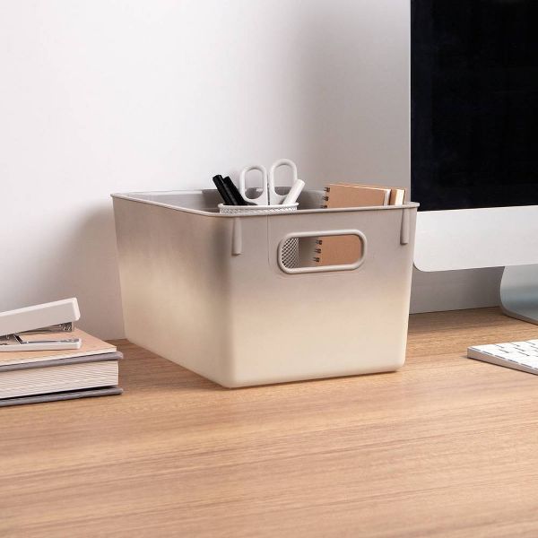 Isaac Jacobs 2pk 7"x8.11" Decorative Storage Ombre Bin Gray