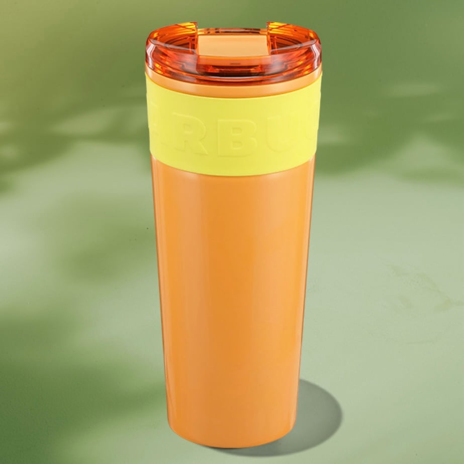 Starbucks 2025 Neon Orange Yellow Logo Silicone Band SS Cold Brew Tumbler