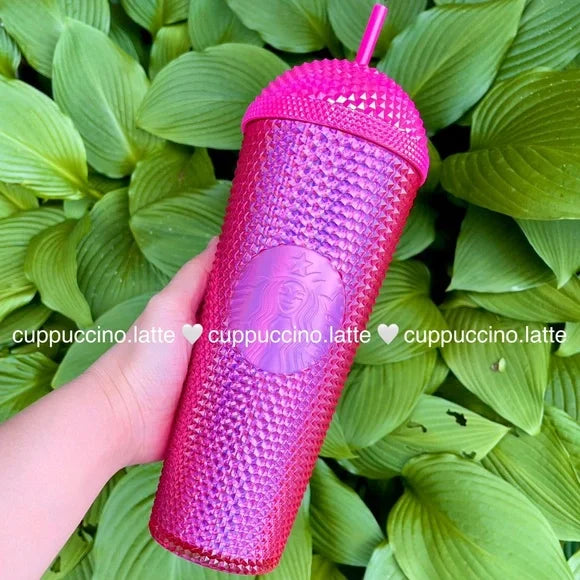 2025 Starbucks Summer Iridescent Pink Bling Studded Dome Tumbler