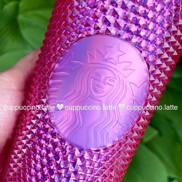 2025 Starbucks Summer Iridescent Pink Bling Studded Dome Tumbler
