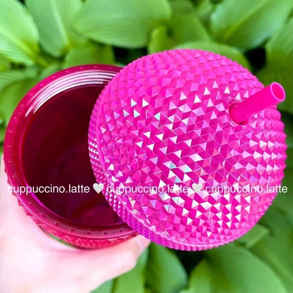 2025 Starbucks Summer Iridescent Pink Bling Studded Dome Tumbler