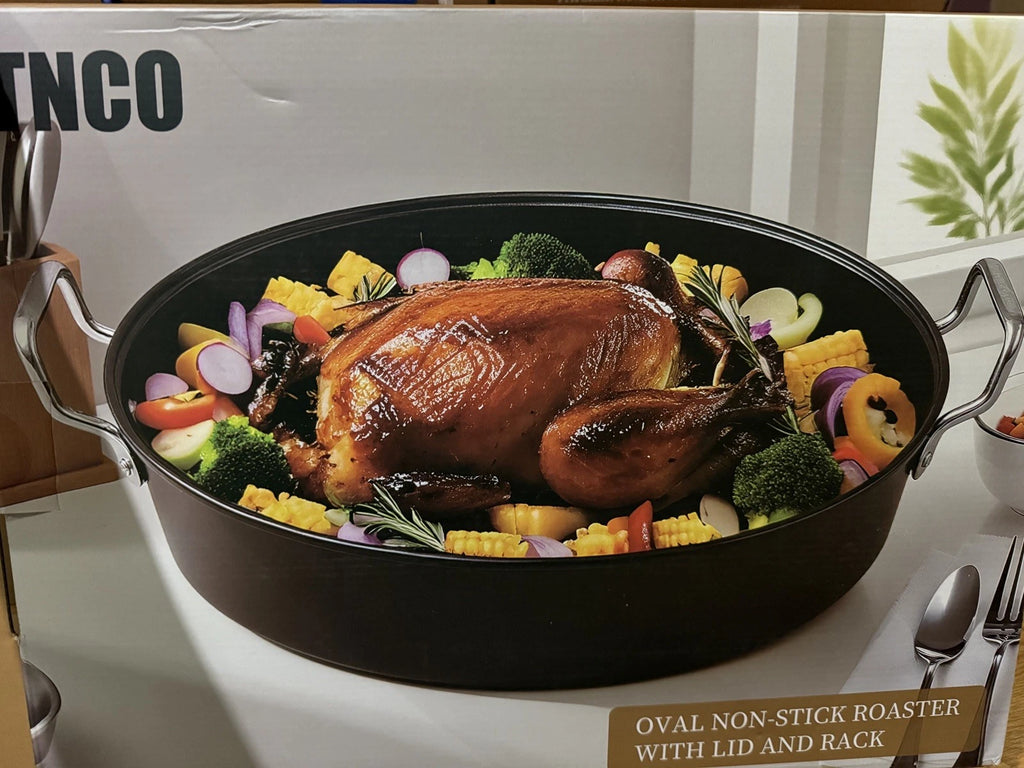TNCO Oval Non -Stick Roaster with Lid and Rack Black